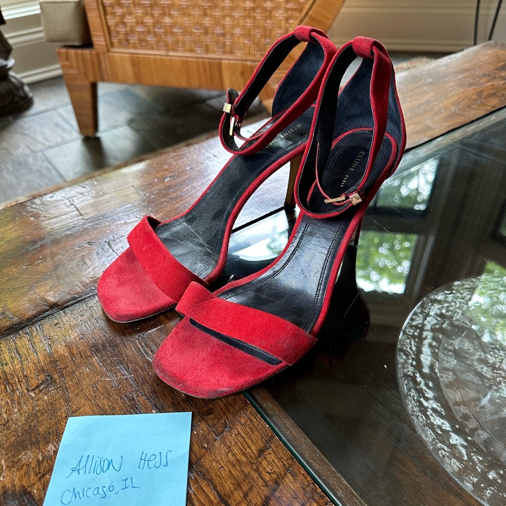 Authentic Celine Heels 39 Red Suede